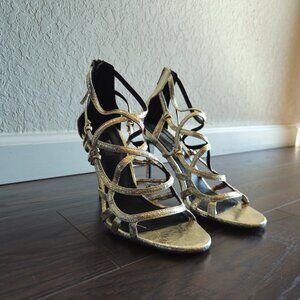 Topshop gold metallic strappy heels size 8